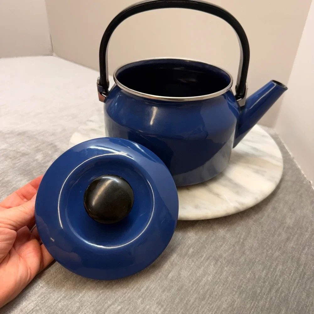 Siam Fujiware Blue Enamel Tea Kettle Stovetop 2.0L Thailand Cobalt Black Handle
